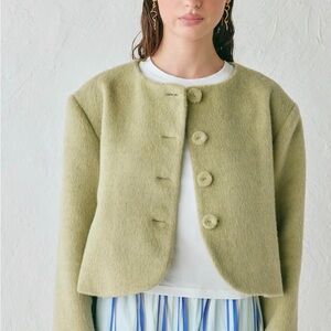 VRG GIRL Olive Green Cropped Button Jacket